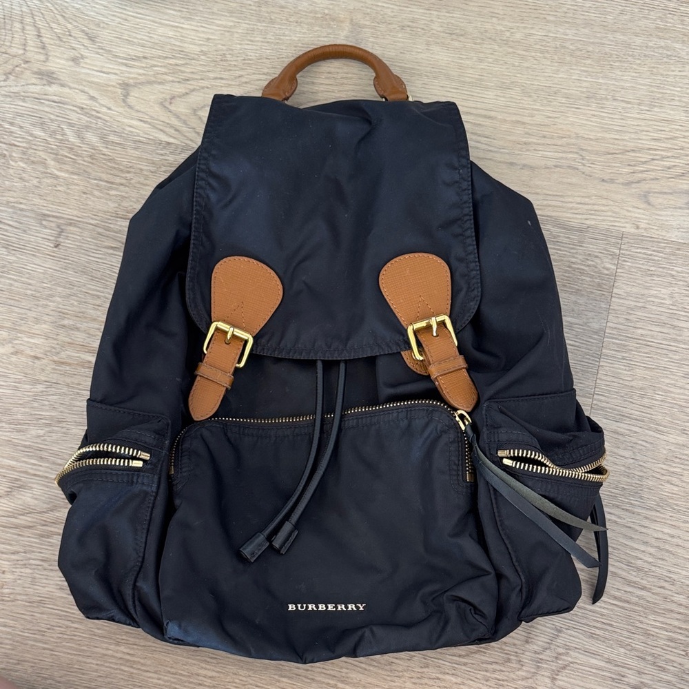 Burberry Black Backpack/rucksack with Tan Accents and Gold Hardware